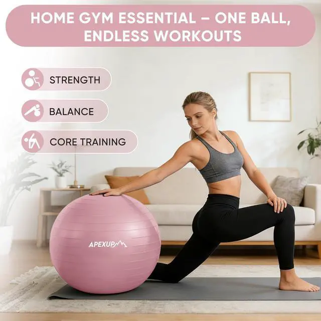 Alt view image 2 of 7 - Yoga Ball Exercise Ball Anti Slip Heavy Duty for Fitness, Balance & Core Workout, Balance Training, Pregnancy & Physical Therapy, 5 Sizes (M (19"~22) 55cm, Pink)