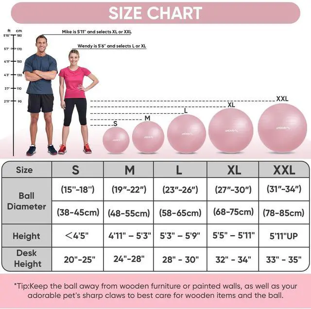Alt view image 3 of 7 - Yoga Ball Exercise Ball Anti Slip Heavy Duty for Fitness, Balance & Core Workout, Balance Training, Pregnancy & Physical Therapy, 5 Sizes (M (19"~22) 55cm, Pink)