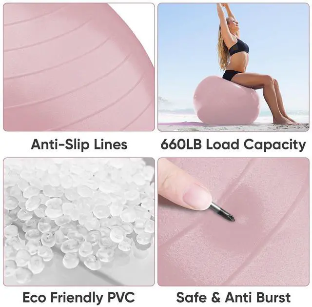 Alt view image 7 of 7 - Yoga Ball Exercise Ball Anti Slip Heavy Duty for Fitness, Balance & Core Workout, Balance Training, Pregnancy & Physical Therapy, 5 Sizes (M (19"~22) 55cm, Pink)