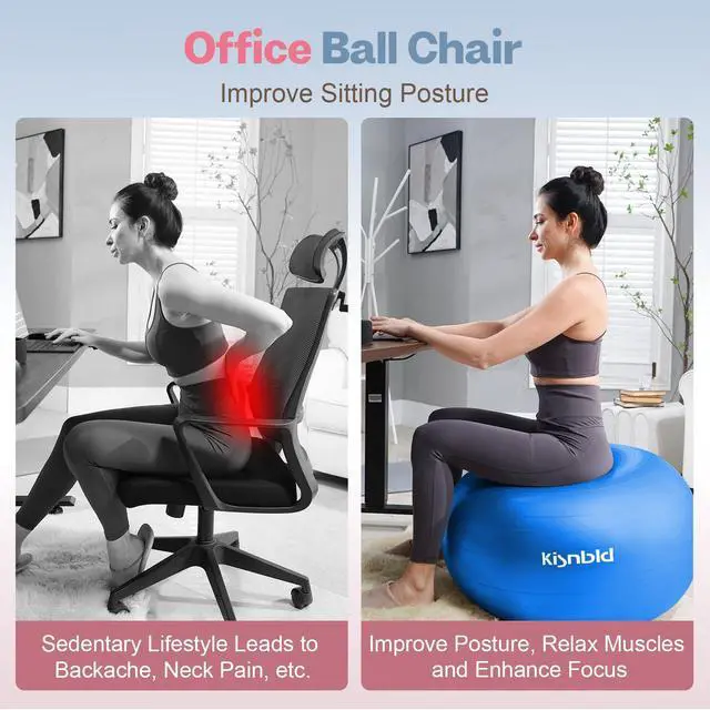Alt view image 3 of 7 - Exercise Ball, Extra Thick Yoga Ball for Workout Pregnancy Stability, 4 Sizes Anti-Burst Balance Ball with Foot Pump - Heavy Duty Fitness Ball Chair for Office, Home & Gym