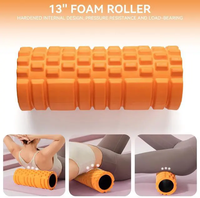 Alt view image 2 of 7 - 5 in 1 Foam Roller Set for Deep Tissue Muscle Massage, Trigger Point Fitness Exercise Foam Roller, Massage Roller, Massage Ball, Stretching Strap, for Whole Body (Orange Black)