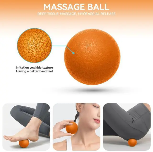 Alt view image 4 of 7 - 5 in 1 Foam Roller Set for Deep Tissue Muscle Massage, Trigger Point Fitness Exercise Foam Roller, Massage Roller, Massage Ball, Stretching Strap, for Whole Body (Orange Black)