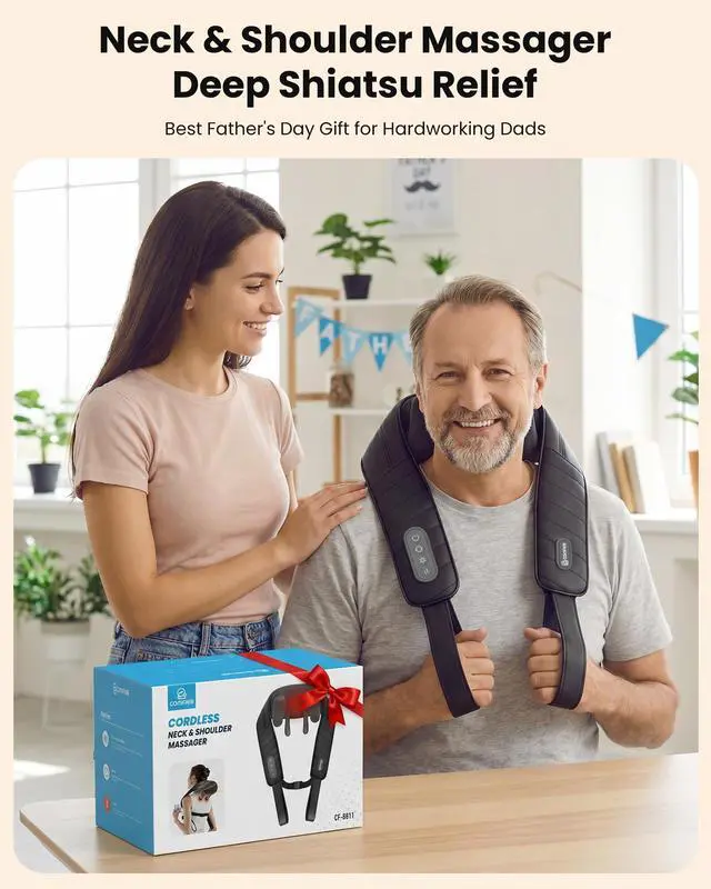 Alt view image 3 of 7 - Cordless Neck Massager with Heat, 4D Kneading Shiatsu Neck and Shoulder Massager Deep Tissue, Hands-Free Straps, FSA Eligible HSA, Father Day Gift for Dad