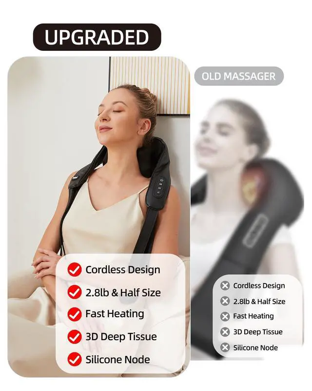Alt view image 6 of 6 - Cordless Neck and Shoulder Massager with Soothing Heat, Upgarded 6D Deep Tissue Kneading, Shiatsu Massager for Neck,Shoulder,Back, Gifts for Men Women Mom Dad