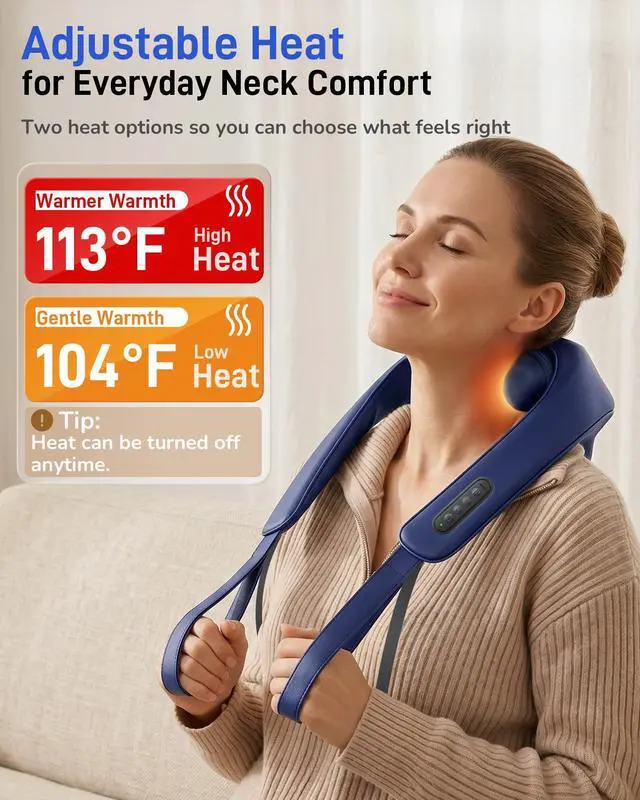 Alt view image 2 of 7 - Neck Massager with Heat : Cordless Neck and Shoulder Massager for Pain Relief Deep Tissue - 3 Modes, 2 Intensity & 2 Heat, Daily Comfort for Desk Workers, At-Home Use, Women, Men