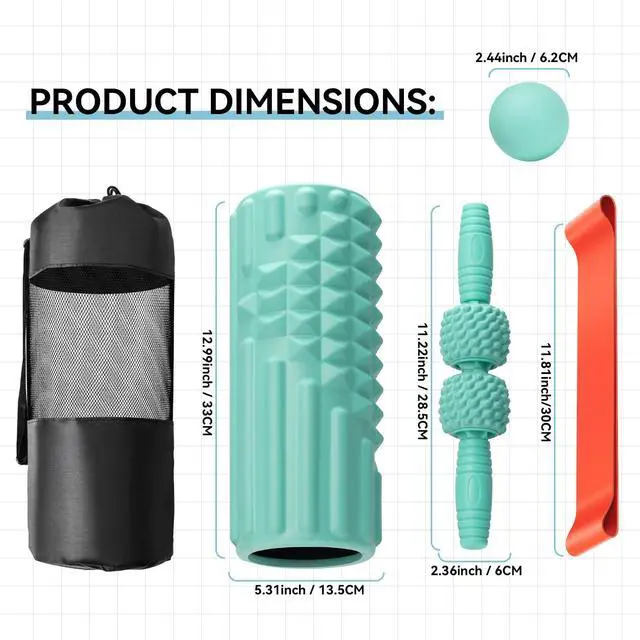 Alt view image 2 of 7 - 5 in 1 Foam Roller Set, High Density Fitness Exercise Foam Roller for Deep Tissue Muscle Massage, Massage Roller, Massage Ball, Resistance Band, for Whole Body(Tiffany Green)