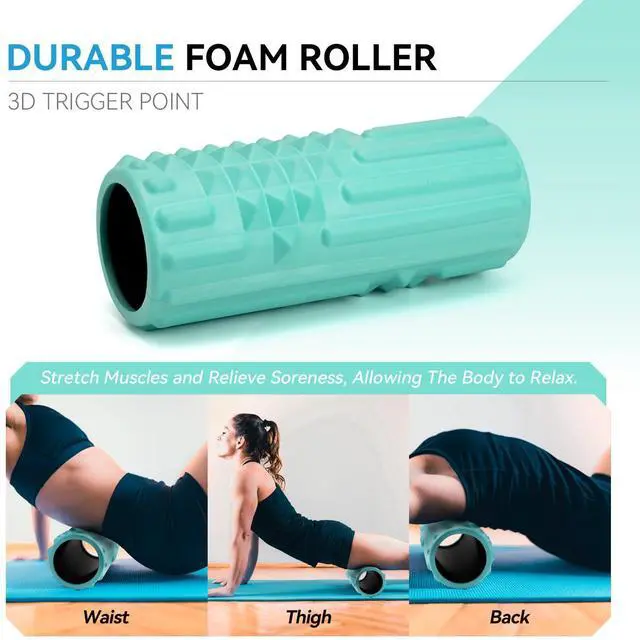 Alt view image 3 of 7 - 5 in 1 Foam Roller Set, High Density Fitness Exercise Foam Roller for Deep Tissue Muscle Massage, Massage Roller, Massage Ball, Resistance Band, for Whole Body(Tiffany Green)