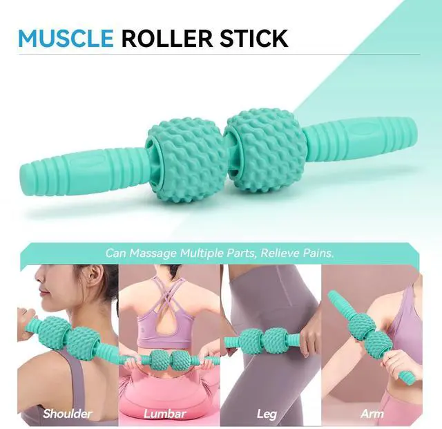 Alt view image 4 of 7 - 5 in 1 Foam Roller Set, High Density Fitness Exercise Foam Roller for Deep Tissue Muscle Massage, Massage Roller, Massage Ball, Resistance Band, for Whole Body(Tiffany Green)