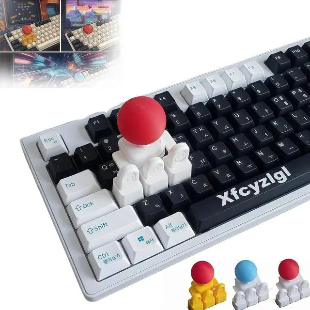 Main image of Keyboard Joystick Keycap, DIY 3D Printed Arcade Fighting Stick Adapter for WASD Keys, in-Game Movement Control Mod, Retro Joystick for Keyboard Attachment (red White)