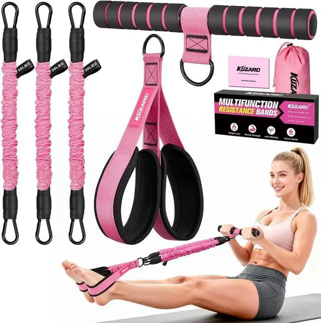Main image of Upgraded Multifunction Pedal Resistance Band with Handle, 3 Tube Adjustable Resistance Bands for Abdomen, Waist, Arm, Core/ABS, Leg Workout - Sit Up Exercise Equipment for Women