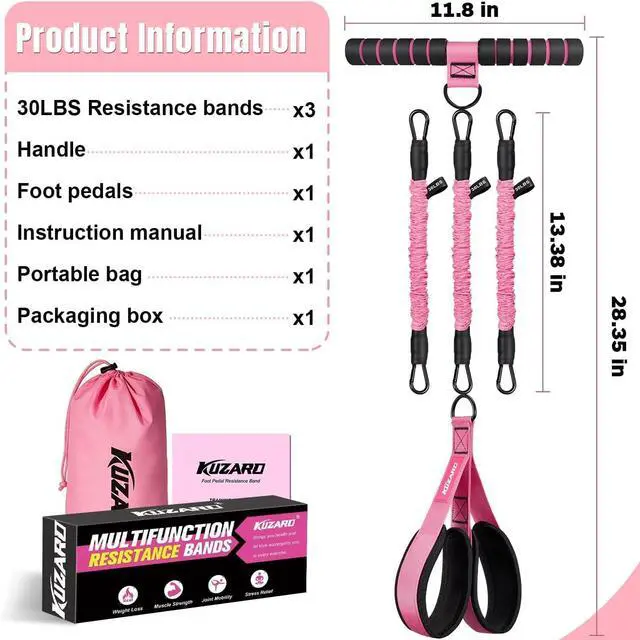 Alt view image 7 of 7 - Upgraded Multifunction Pedal Resistance Band with Handle, 3 Tube Adjustable Resistance Bands for Abdomen, Waist, Arm, Core/ABS, Leg Workout - Sit Up Exercise Equipment for Women