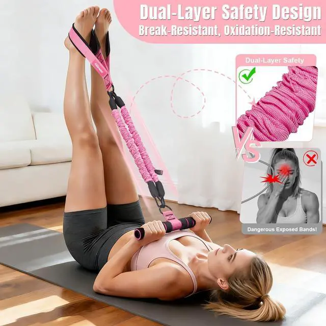 Alt view image 4 of 7 - Upgraded Multifunction Pedal Resistance Band with Handle, 3 Tube Adjustable Resistance Bands for Abdomen, Waist, Arm, Core/ABS, Leg Workout - Sit Up Exercise Equipment for Women