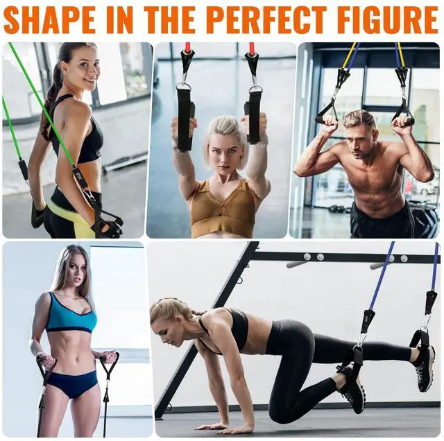 Alt view image 6 of 7 - Resistance Band Set: 105LB (5-35LB) Workout Bands with Handles & Accessories - Eco Friendly Latex - For Exercise, Yoga, Pilates & More