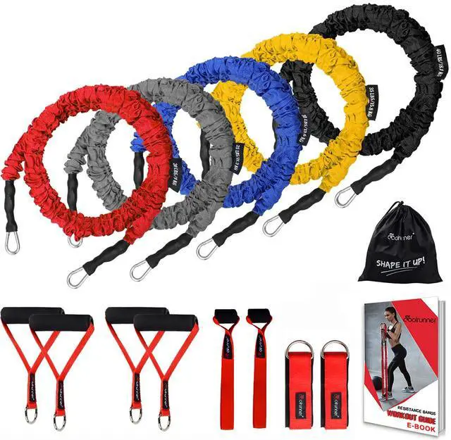 Main image of 14 PCS Resistance Bands Set, Exercise Tubes, 20lbs to 40lbs Workout Bands with Handles Protective Nylon Sleeves Door Anchor Ankle Strap, Elastic Exercise Bands for Men Women - up to 150lbs