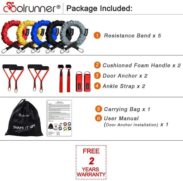 Alt view image 2 of 6 - 14 PCS Resistance Bands Set, Exercise Tubes, 20lbs to 40lbs Workout Bands with Handles Protective Nylon Sleeves Door Anchor Ankle Strap, Elastic Exercise Bands for Men Women - up to 150lbs
