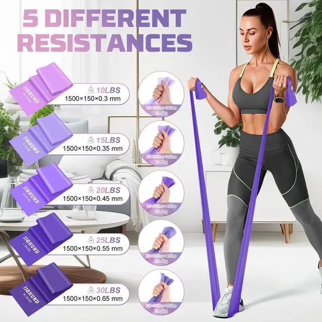 Alt view image 2 of 7 - Resistance Bands Set, 5 Pcs Exercise Bands Elastic Stretch Bands for Fitness Yoga Pilates Stretching Strength Training, Workout Bands for Home Gym