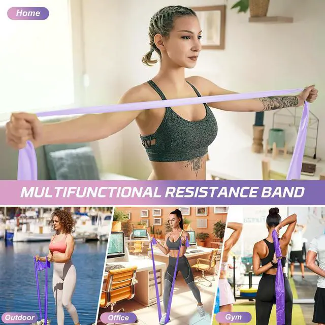 Alt view image 6 of 7 - Resistance Bands Set, 5 Pcs Exercise Bands Elastic Stretch Bands for Fitness Yoga Pilates Stretching Strength Training, Workout Bands for Home Gym