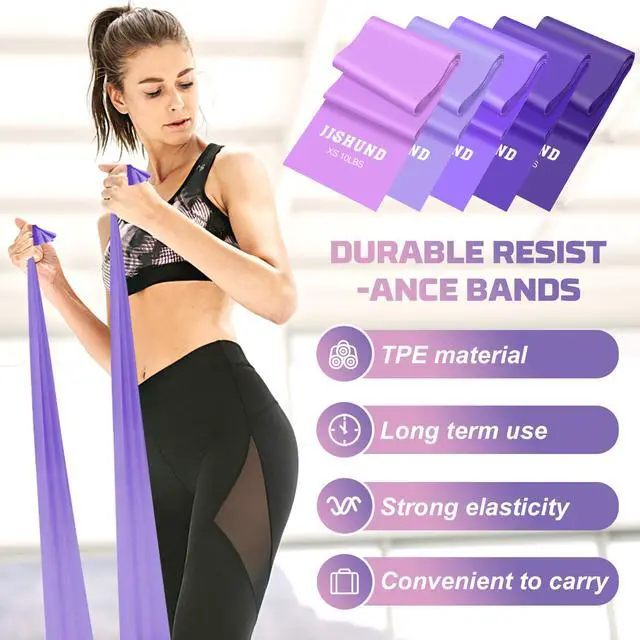 Alt view image 3 of 7 - Resistance Bands Set, 5 Pcs Exercise Bands Elastic Stretch Bands for Fitness Yoga Pilates Stretching Strength Training, Workout Bands for Home Gym