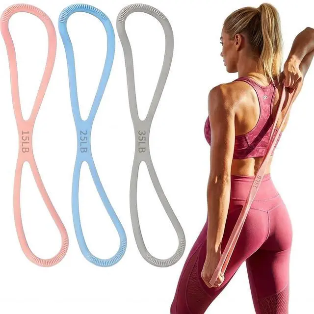 Main image of Figure 8 Resistance Band Set of 3 (15/25/35lb) - High-Density Silicone Exercise Bands with Handles for Arms, Shoulder Opening & Back Stretching - Posture Corrector for Yoga, Pilates & Home Gym