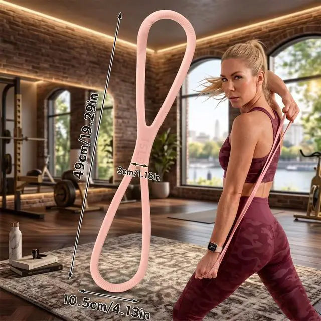 Alt view image 3 of 7 - Figure 8 Resistance Band Set of 3 (15/25/35lb) - High-Density Silicone Exercise Bands with Handles for Arms, Shoulder Opening & Back Stretching - Posture Corrector for Yoga, Pilates & Home Gym