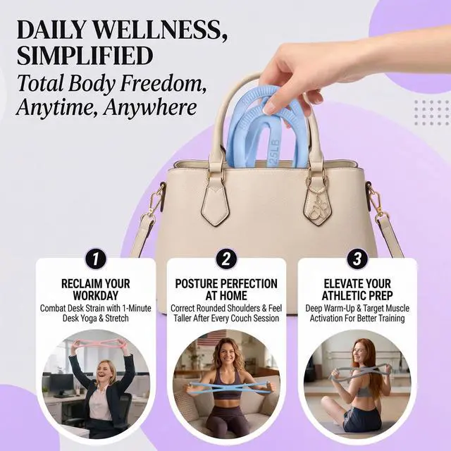 Alt view image 7 of 7 - Figure 8 Resistance Band Set of 3 (15/25/35lb) - High-Density Silicone Exercise Bands with Handles for Arms, Shoulder Opening & Back Stretching - Posture Corrector for Yoga, Pilates & Home Gym