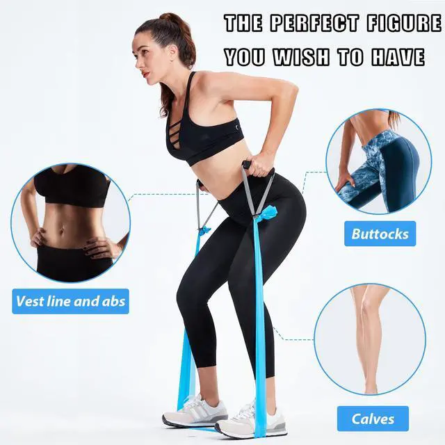 Alt view image 3 of 7 - Exercise Bands Set with Handles - Latex Free Resistance Bands for Stretching, Workout, Rehab, Yoga, Pilates, Gym, Home Exercise