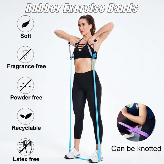Alt view image 5 of 7 - Exercise Bands Set with Handles - Latex Free Resistance Bands for Stretching, Workout, Rehab, Yoga, Pilates, Gym, Home Exercise