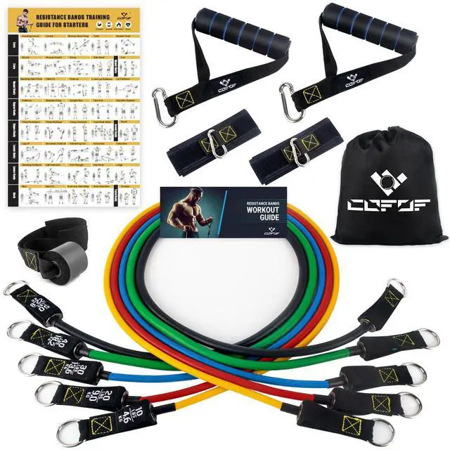 Main image of Resistance Bands Set with Yellow Handles, Exercise/Workout/Fitness Bands with Door Anchor, Legs Ankle Straps for Resistance TrainingPhysical TherapyHome Gym Workout
