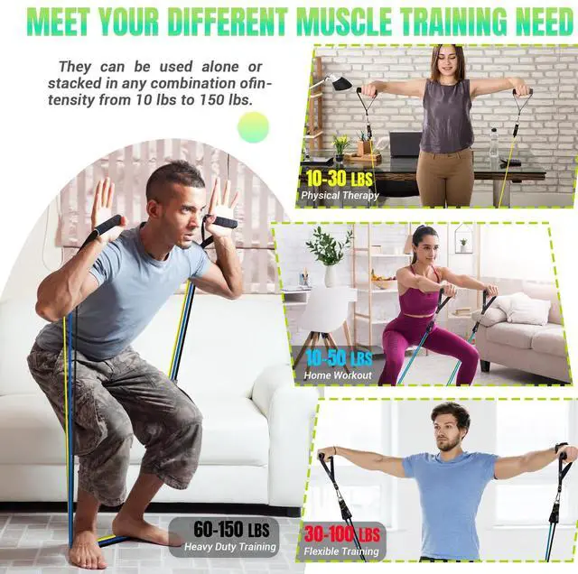 Alt view image 5 of 7 - Resistance Bands Set with Yellow Handles, Exercise/Workout/Fitness Bands with Door Anchor, Legs Ankle Straps for Resistance TrainingPhysical TherapyHome Gym Workout