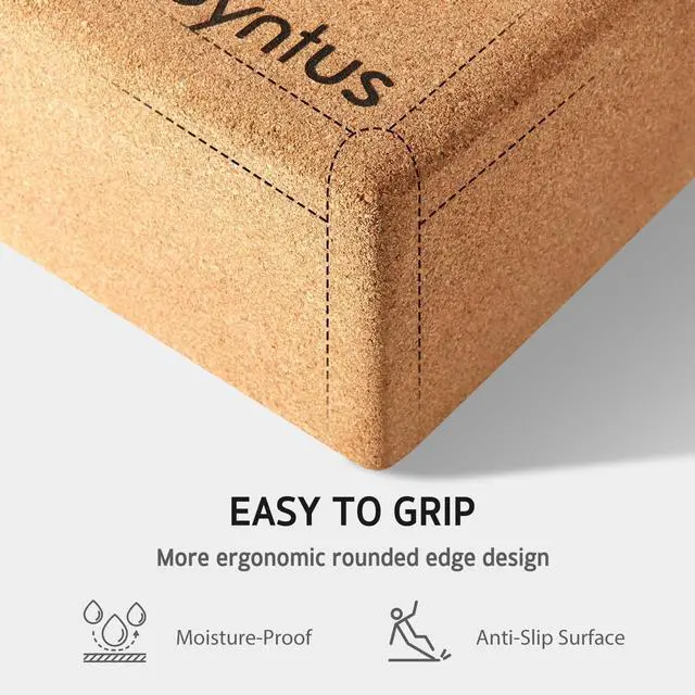 Alt view image 4 of 7 - Yoga Block and Strap Set, 2 Natural Cork Soft Non-Slip Blocks 9×6×4 inches, 8FT Metal D-Ring Strap for Yoga, General Fitness, Pilates, Stretching and Toning
