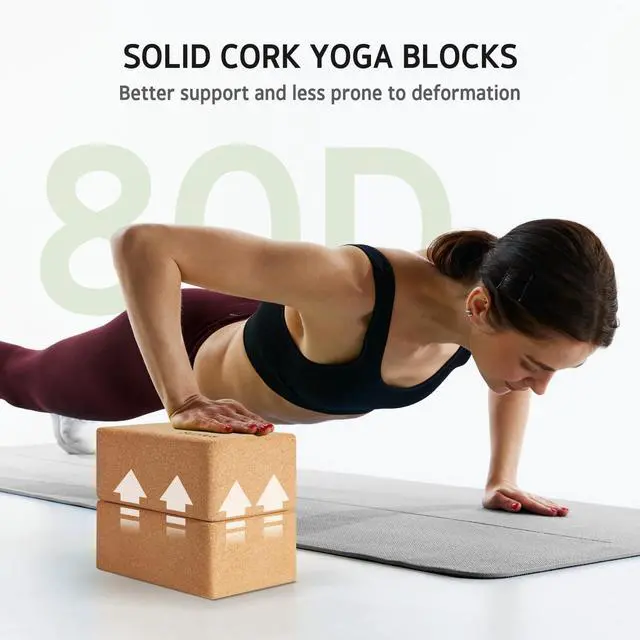 Alt view image 5 of 7 - Yoga Block and Strap Set, 2 Natural Cork Soft Non-Slip Blocks 9×6×4 inches, 8FT Metal D-Ring Strap for Yoga, General Fitness, Pilates, Stretching and Toning