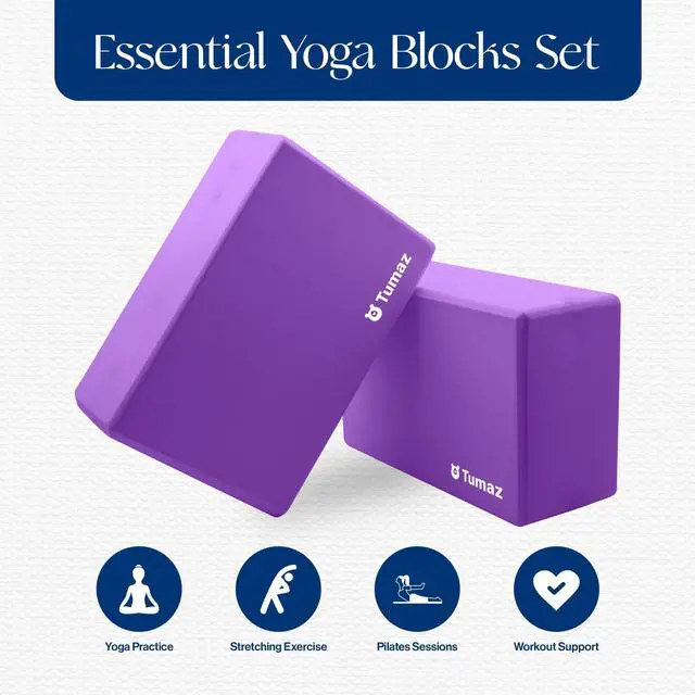 Alt view image 2 of 7 - Non-Slip Yoga Blocks 2-Pack - High Density/Lightweight EVA Foam & Natural Cork for Stability, Premium Set with E-Book Included