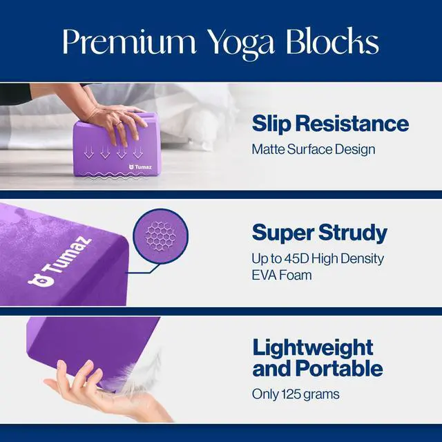 Alt view image 3 of 7 - Non-Slip Yoga Blocks 2-Pack - High Density/Lightweight EVA Foam & Natural Cork for Stability, Premium Set with E-Book Included