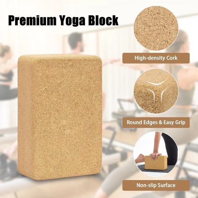 Alt view image 2 of 7 - Cork Yoga Block, Natural Cork from Portuguese, Premium Brick 9"x6"x3", Eco-Friendly Yoga Accessories for Yoga, Pilates & Stretching