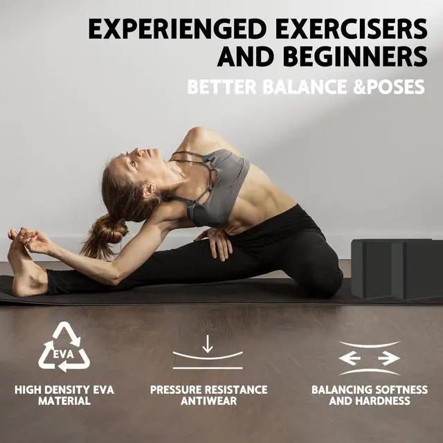 Alt view image 6 of 6 - Yoga Block - Supportive Latex-Free Eva Foam - Soft Non-Slip Surface with Beveled Edges for Yoga, Pilates, Meditation - Yoga Accessories for Stability, Balance, Deepen Stretches (black)