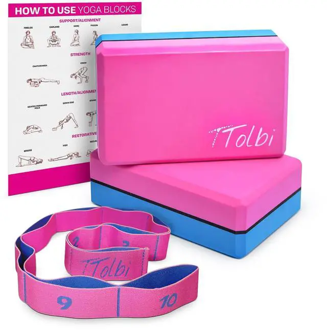 Main image of Yoga Blocks 2 Pack with Strap & Guide Non-Slip EVA Foam Pilates Blocks for Home Workouts, Dance, Ballet, Gymnastics & Stretching Exercise | Ideal Dancer Gifts