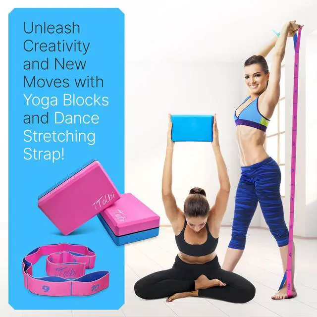 Alt view image 6 of 7 - Yoga Blocks 2 Pack with Strap & Guide Non-Slip EVA Foam Pilates Blocks for Home Workouts, Dance, Ballet, Gymnastics & Stretching Exercise | Ideal Dancer Gifts