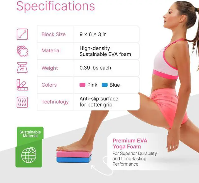 Alt view image 7 of 7 - Yoga Blocks 2 Pack with Strap & Guide Non-Slip EVA Foam Pilates Blocks for Home Workouts, Dance, Ballet, Gymnastics & Stretching Exercise | Ideal Dancer Gifts