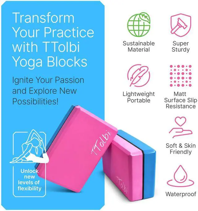 Alt view image 3 of 7 - Yoga Blocks 2 Pack with Strap & Guide Non-Slip EVA Foam Pilates Blocks for Home Workouts, Dance, Ballet, Gymnastics & Stretching Exercise | Ideal Dancer Gifts