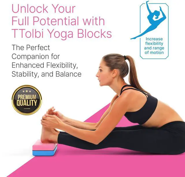 Alt view image 2 of 7 - Yoga Blocks 2 Pack with Strap & Guide Non-Slip EVA Foam Pilates Blocks for Home Workouts, Dance, Ballet, Gymnastics & Stretching Exercise | Ideal Dancer Gifts