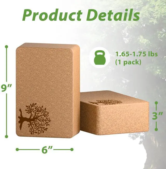 Alt view image 6 of 7 - Cork Yoga Blocks 2 Pack Set, Natural Cork Soft Non-Slip Yoga Blocks, High Density & Eco Friendly Yoga Accessories for Women| Men, Ideal for Yoga, Pilates, Stretching and Toning
