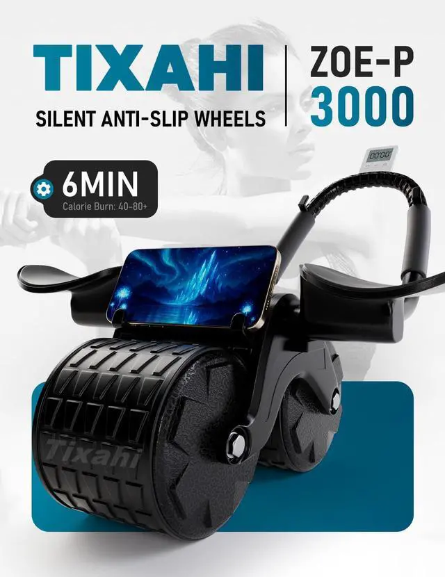 Alt view image 3 of 7 - 2026 Upgraded Automatic Rebound Ab Roller with Elbow Support, Dual Wide Wheel Ab Workout Equipment for Core Strength Training, Silent Ab Wheel for Beginners Men Women Home Gym Fitness (Black)