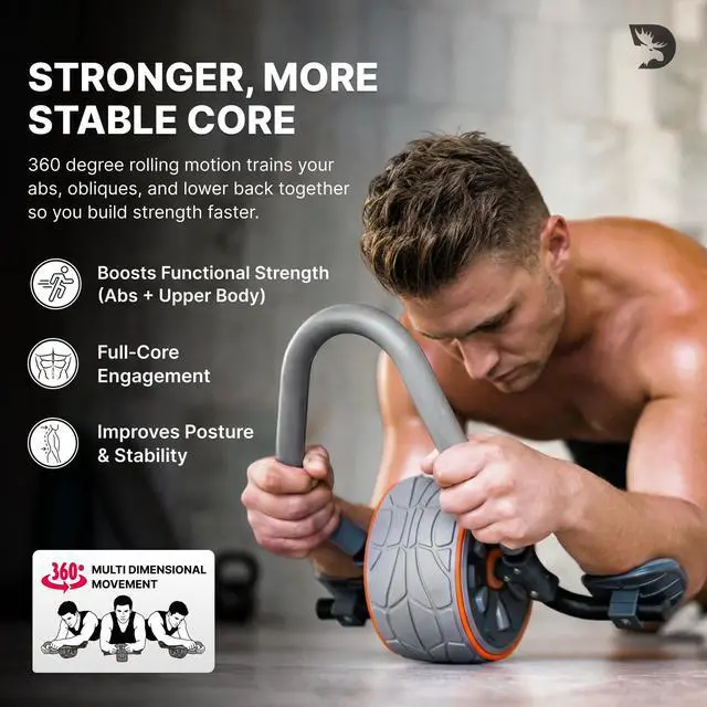 Alt view image 2 of 7 - Ab Roller Wheel with Elbow Support & 2 Knee Pads - Abdominal Exercise Trainer for Core Strength Training - Ultimate Abs Workout Equipment for Home and Gym