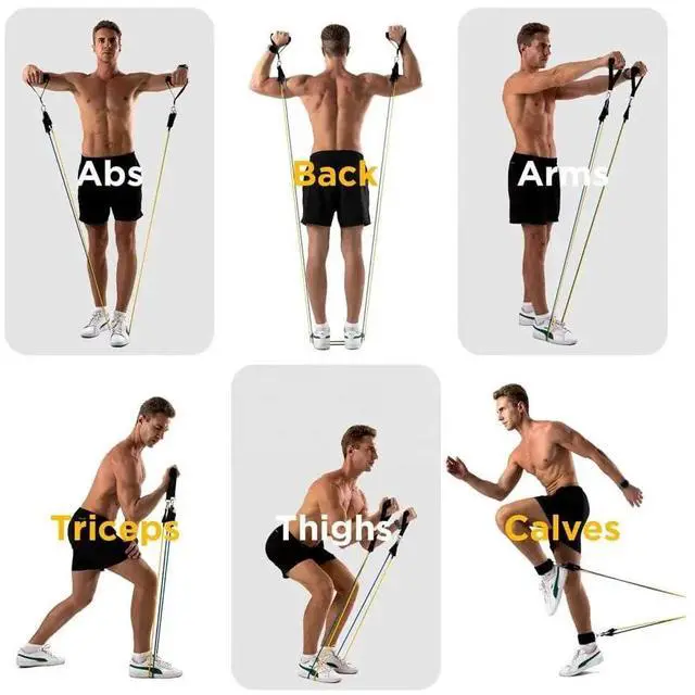 Alt view image 5 of 7 - Home Gym Equipment 4 Wheels Ab Wheel Muscle Roller, 5Pcs Resistance Bands, Ankle Straps, Door Anchor, Handles, Travel Bag Comfortable Elbow Support with Non-Slip Handles