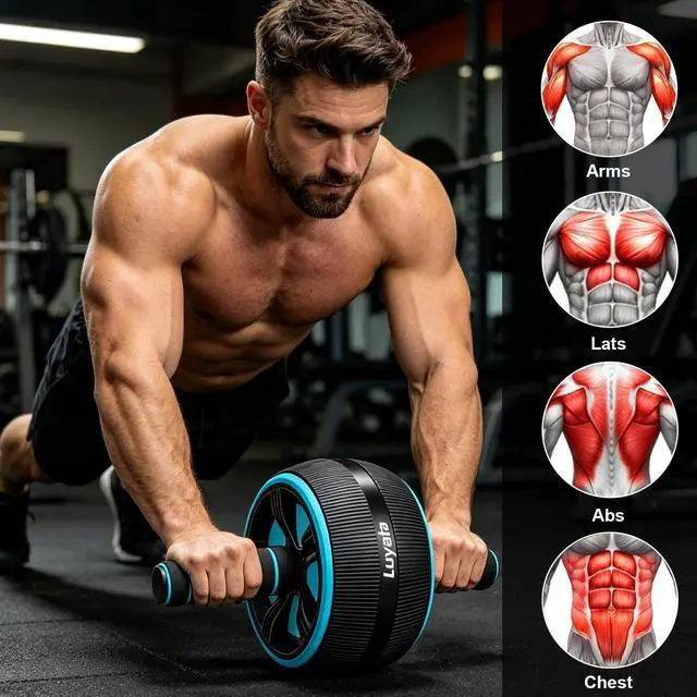 Alt view image 4 of 7 - Ab Roller Wheel, 10-In-1 Ab Exercise Wheels Kit with Resistance Bands, Knee Mat, Jump Rope, Push-Up Bar - Home Gym Equipment for Men Women Core Strength & Abdominal Exercise (Blue)