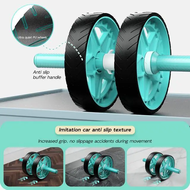 Alt view image 5 of 7 - Double-Wheel Ab Roller for Core Training Rebound Design with Adjustable Elastic Band, Silent Non-Slip Wheels, Detachable Build, Knee Pad & Bands Home Gym Gear for Men/Women (Green)