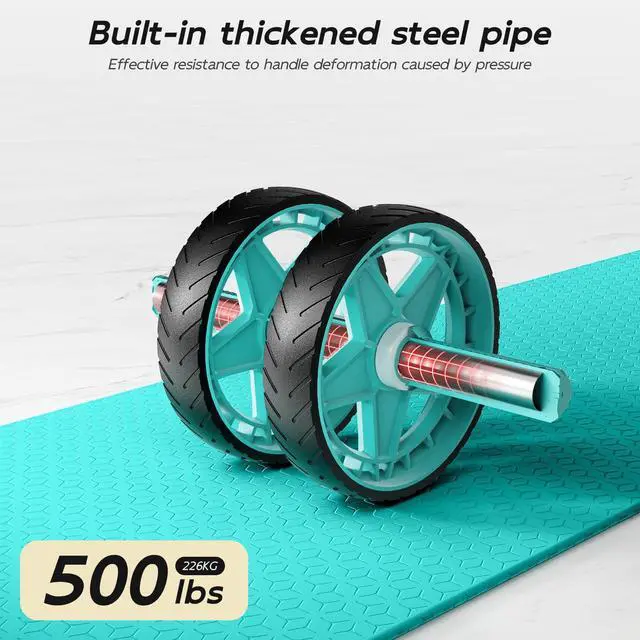 Alt view image 6 of 7 - Double-Wheel Ab Roller for Core Training Rebound Design with Adjustable Elastic Band, Silent Non-Slip Wheels, Detachable Build, Knee Pad & Bands Home Gym Gear for Men/Women (Green)