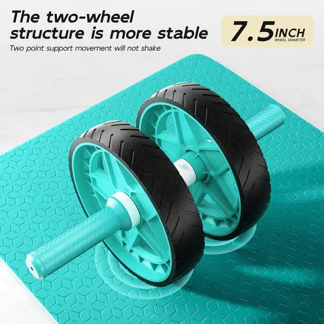 Alt view image 7 of 7 - Double-Wheel Ab Roller for Core Training Rebound Design with Adjustable Elastic Band, Silent Non-Slip Wheels, Detachable Build, Knee Pad & Bands Home Gym Gear for Men/Women (Green)