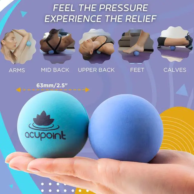 Alt view image 4 of 6 - Massage Therapy Ball Set of 2 - Myofascial Release, Trigger Point & Deep Tissue - Lacrosse Ball for Back, Neck, Foot and Plantar Fasciitis Relief