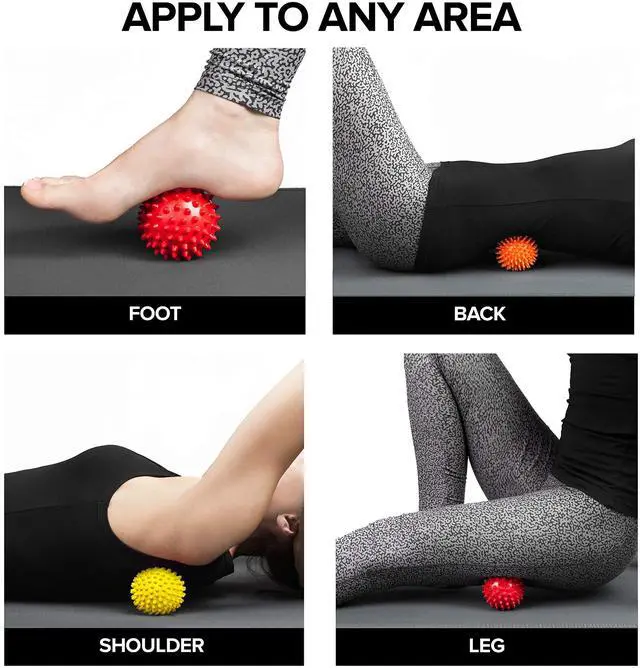 Alt view image 6 of 7 - Spiky Massage Balls for Feet, Back, Hands, Muscles - Firm, Medium and Soft Spiked Massager Rollers for Plantar Fasciitis, Exercise, Neuro-Balance, Physical Therapy, 3-inch